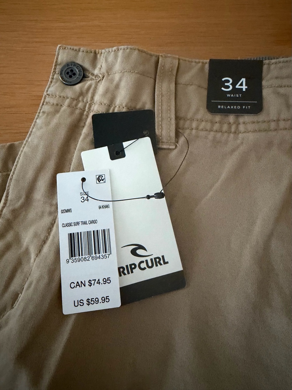 Rip Curl Men’s Khaki Relaxed Fit Cargo Pants